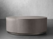 Handcrafted Round Leather-Top Coffee Table