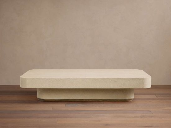 Harrow Coffee Table – Faux Shagreen Oak with Recessed Base