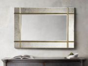 Antiqued Geometric Mirror with Brass Trim