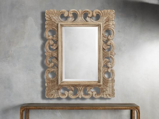 Hand-Carved Teak Frame Wall Mirror