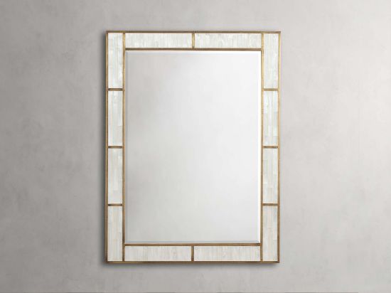 Wall Mirror – Selenite Crystal Inlay & Brass Detailing