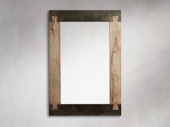 Solid Oak & Weathered Metal Wall Mirror