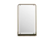 Brass-Framed Wall Mirror with Mango Wood Shelf