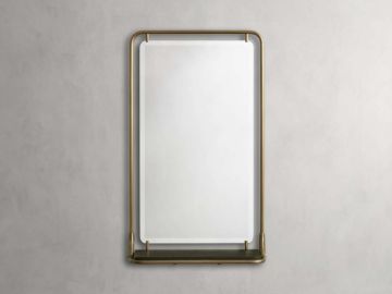 Brass-Framed Wall Mirror with Mango Wood Shelf Brass-Framed Wall Mirror with Mango Wood Shelf