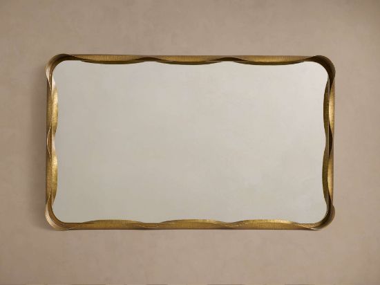 Rectangular Wall Mirror with Hand-Hammered Brass Frame