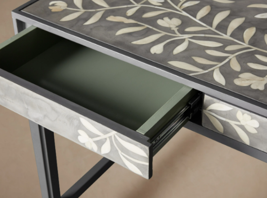 Picture of Handcrafted desk with bone inlay floral patterns