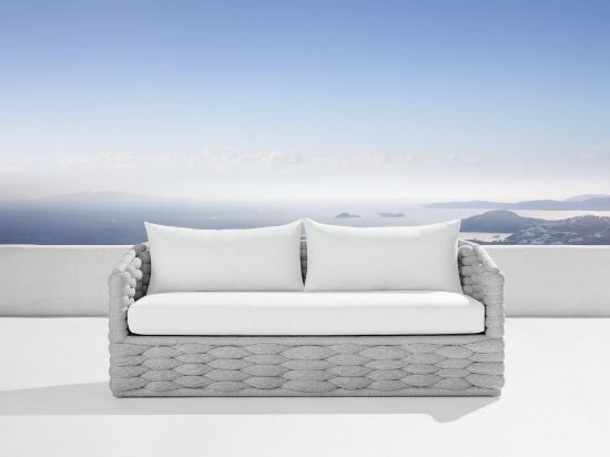Woven Outdoor Sofa with Plush Poly Fabric
