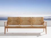Teak & Wicker Outdoor Sofa with Sleek Paddle Arms