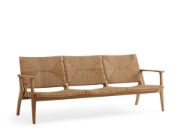 Teak & Wicker Outdoor Sofa with Sleek Paddle Arms