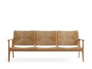 Teak & Wicker Outdoor Sofa with Sleek Paddle Arms
