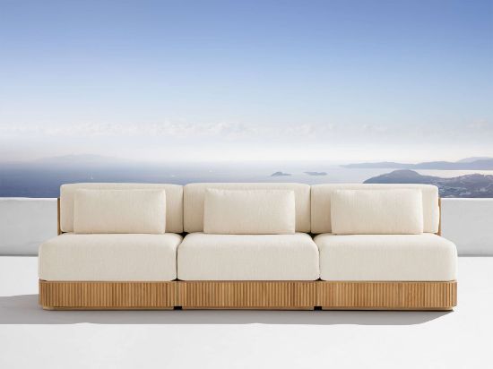 Three-Piece Teak Outdoor Sofa with Deep Cushions