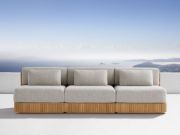 Three-Piece Teak Outdoor Sofa with Deep Cushions
