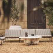 Black Steel Outdoor Sofa with Striped Cushions