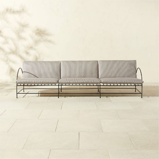 Black Steel Outdoor Sofa with Striped Cushions