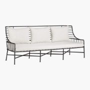 Streamlined Black Steel Outdoor Sofa with Plush Natural Cushions