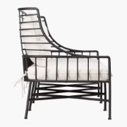 Streamlined Black Steel Outdoor Sofa with Plush Natural Cushions