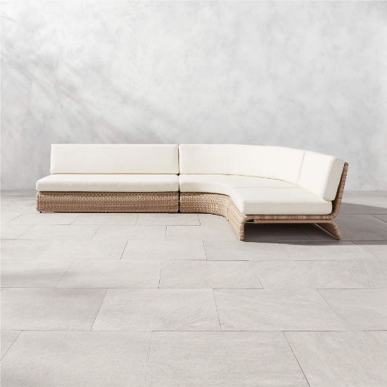 Curved Woven Outdoor Sectional Sofa with Pearl Cushions