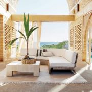 Curved Woven Outdoor Sectional Sofa with Pearl Cushions