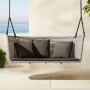 Hanging Outdoor Loveseat Swing with Handwoven Faux Rattan