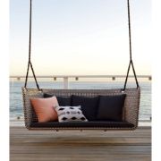 Hanging Outdoor Loveseat Swing with Handwoven Faux Rattan