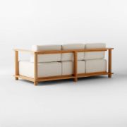 Teak Outdoor Sofa with Textured Ivory Cushions