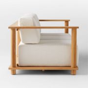 Teak Outdoor Sofa with Textured Ivory Cushions