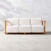 Teak Outdoor Sofa with Textured Ivory Cushions