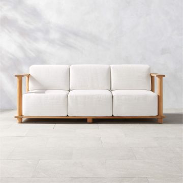 Teak Outdoor Sofa with Textured Ivory Cushions Teak Outdoor Sofa with Textured Ivory Cushions