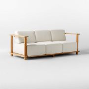 Teak Outdoor Sofa with Textured Ivory Cushions