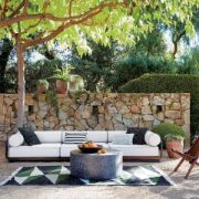Modern Black & Mahogany Outdoor Sectional Sofa