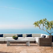 All‑Weather Rattan Outdoor Sofa with Warm White Cushions