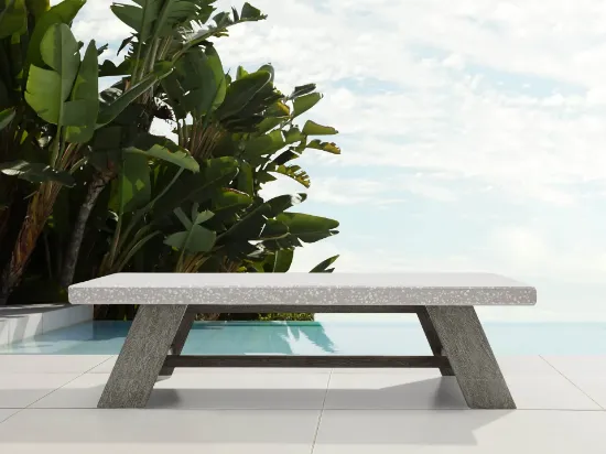 Picture of outdoor coffee table with teak base elegant