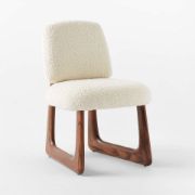 Warm White Bouclé Dining Chair with Oak Sleigh Legs