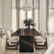 Warm White Bouclé Dining Chair with Oak Sleigh Legs