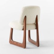 Warm White Bouclé Dining Chair with Oak Sleigh Legs