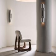 Warm White Bouclé Dining Chair with Oak Sleigh Legs