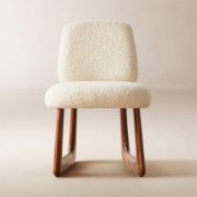 Warm White Bouclé Dining Chair with Oak Sleigh Legs