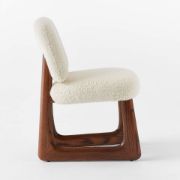 Warm White Bouclé Dining Chair with Oak Sleigh Legs
