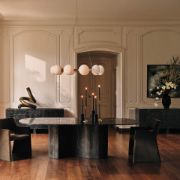Oval Black Marble & Aluminum Dining Table