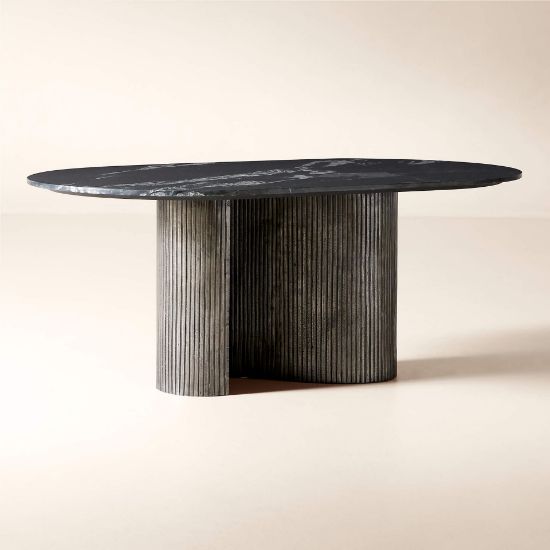 Oval Black Marble & Aluminum Dining Table