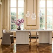 White Rectangular Dining Table with Sculpted Base