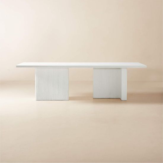 White Rectangular Dining Table with Sculpted Base