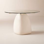 Round White Stone Dining Table with Glass Top
