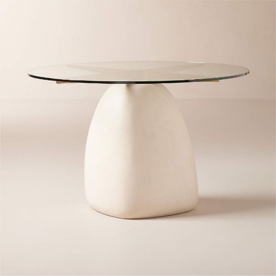 Round White Stone Dining Table with Glass Top