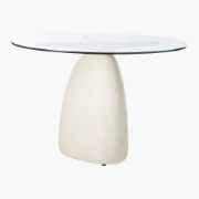 Round White Stone Dining Table with Glass Top